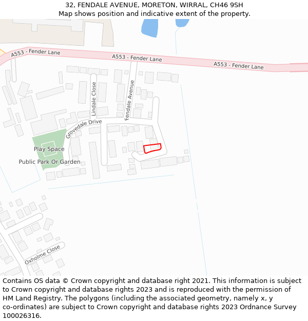 32, FENDALE AVENUE, MORETON, WIRRAL, CH46 9SH: Location map and indicative extent of plot