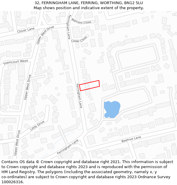 32, FERRINGHAM LANE, FERRING, WORTHING, BN12 5LU: Location map and indicative extent of plot