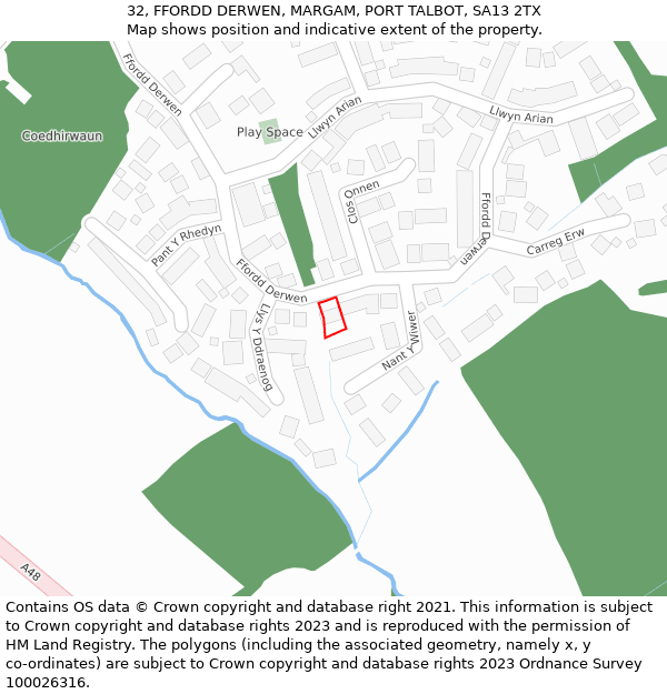 32, FFORDD DERWEN, MARGAM, PORT TALBOT, SA13 2TX: Location map and indicative extent of plot