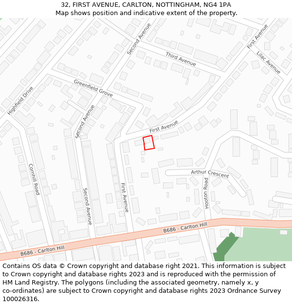 32, FIRST AVENUE, CARLTON, NOTTINGHAM, NG4 1PA: Location map and indicative extent of plot