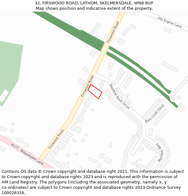 32, FIRSWOOD ROAD, LATHOM, SKELMERSDALE, WN8 8UP: Location map and indicative extent of plot