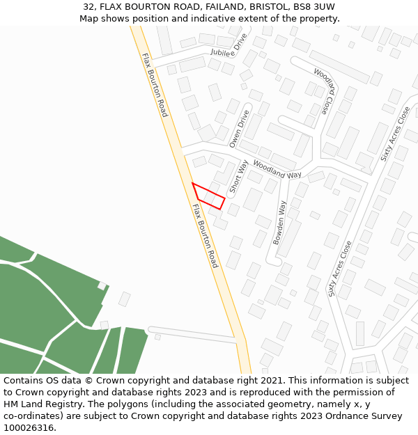 32, FLAX BOURTON ROAD, FAILAND, BRISTOL, BS8 3UW: Location map and indicative extent of plot