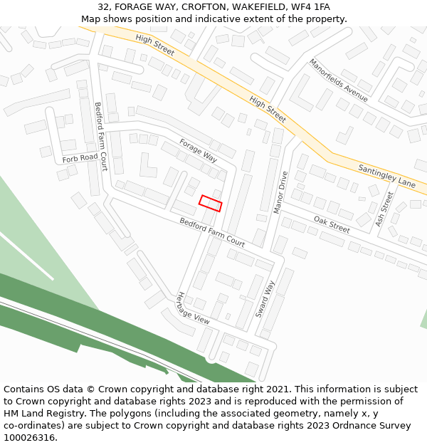 32, FORAGE WAY, CROFTON, WAKEFIELD, WF4 1FA: Location map and indicative extent of plot