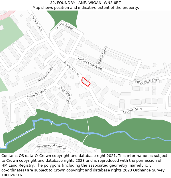 32, FOUNDRY LANE, WIGAN, WN3 6BZ: Location map and indicative extent of plot