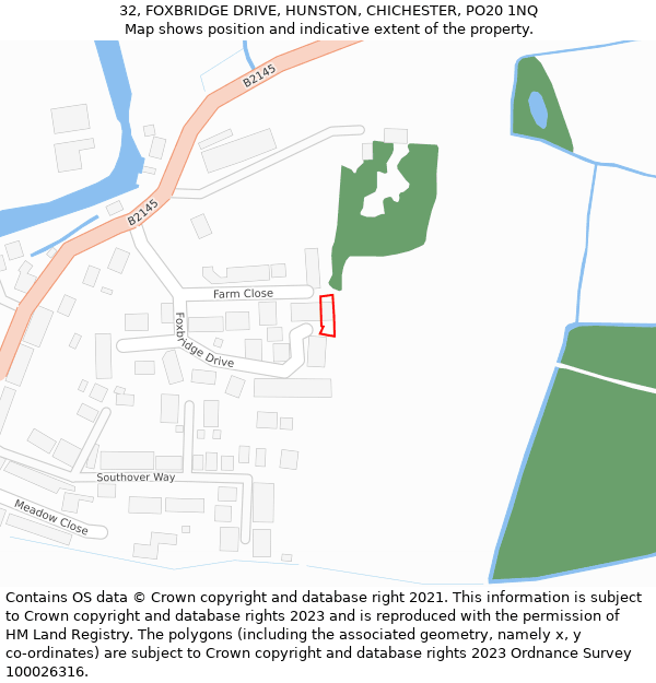 32, FOXBRIDGE DRIVE, HUNSTON, CHICHESTER, PO20 1NQ: Location map and indicative extent of plot