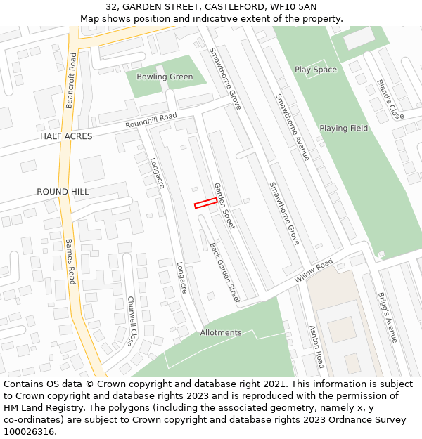 32, GARDEN STREET, CASTLEFORD, WF10 5AN: Location map and indicative extent of plot