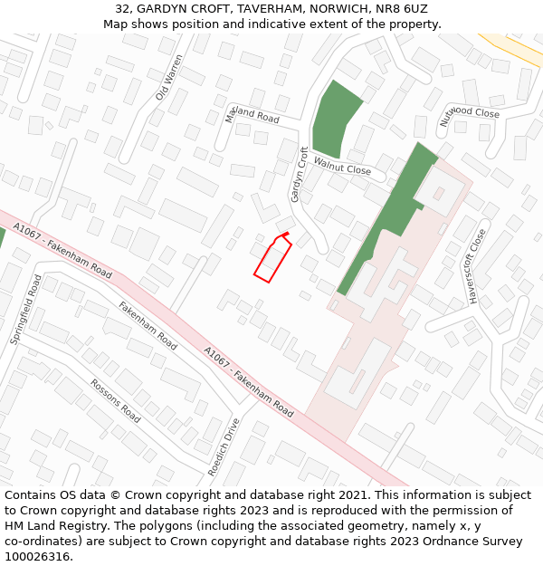 32, GARDYN CROFT, TAVERHAM, NORWICH, NR8 6UZ: Location map and indicative extent of plot