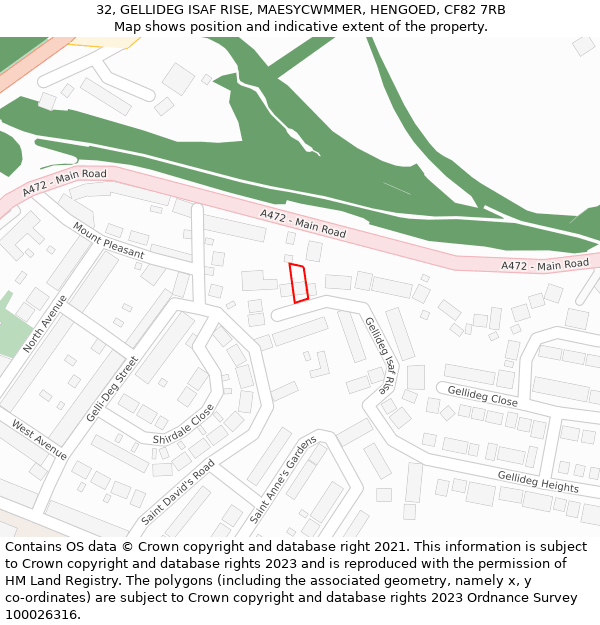 32, GELLIDEG ISAF RISE, MAESYCWMMER, HENGOED, CF82 7RB: Location map and indicative extent of plot