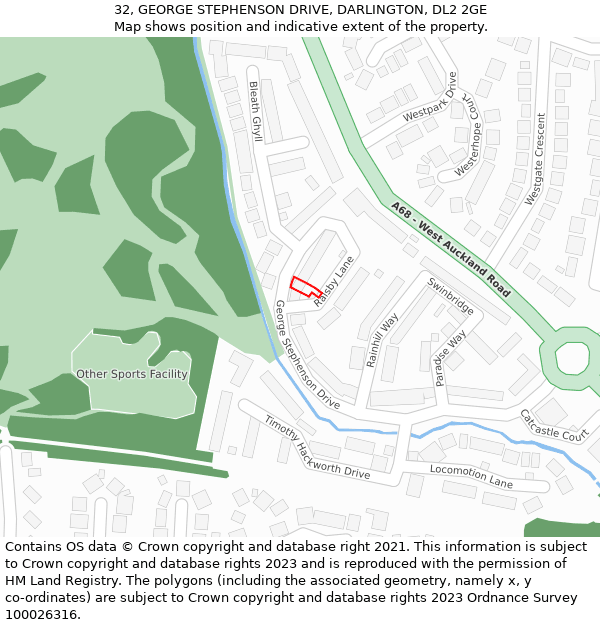 32, GEORGE STEPHENSON DRIVE, DARLINGTON, DL2 2GE: Location map and indicative extent of plot