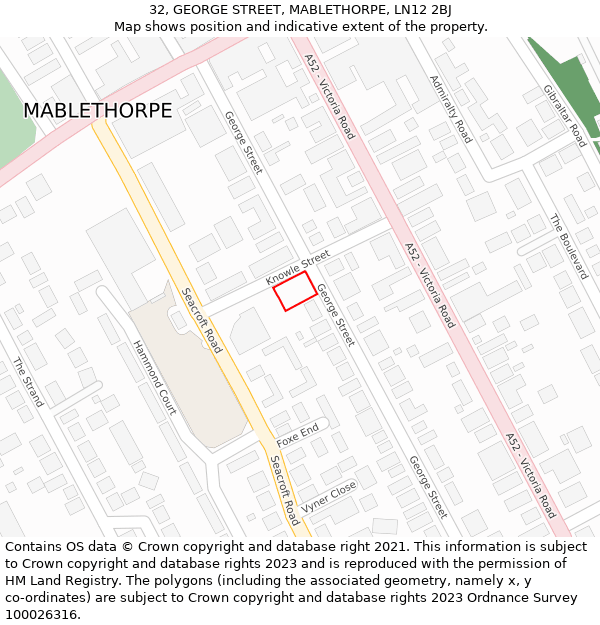 32, GEORGE STREET, MABLETHORPE, LN12 2BJ: Location map and indicative extent of plot