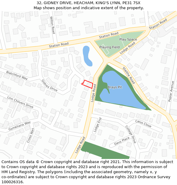 32, GIDNEY DRIVE, HEACHAM, KING'S LYNN, PE31 7SX: Location map and indicative extent of plot