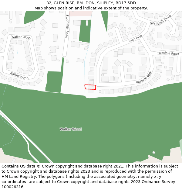 32, GLEN RISE, BAILDON, SHIPLEY, BD17 5DD: Location map and indicative extent of plot