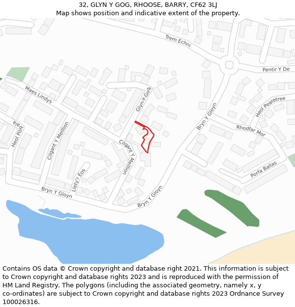 32, GLYN Y GOG, RHOOSE, BARRY, CF62 3LJ: Location map and indicative extent of plot