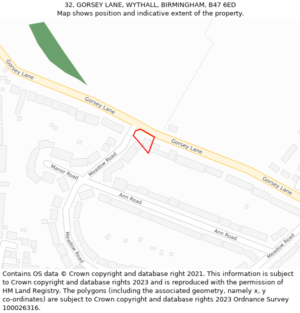 32, GORSEY LANE, WYTHALL, BIRMINGHAM, B47 6ED: Location map and indicative extent of plot