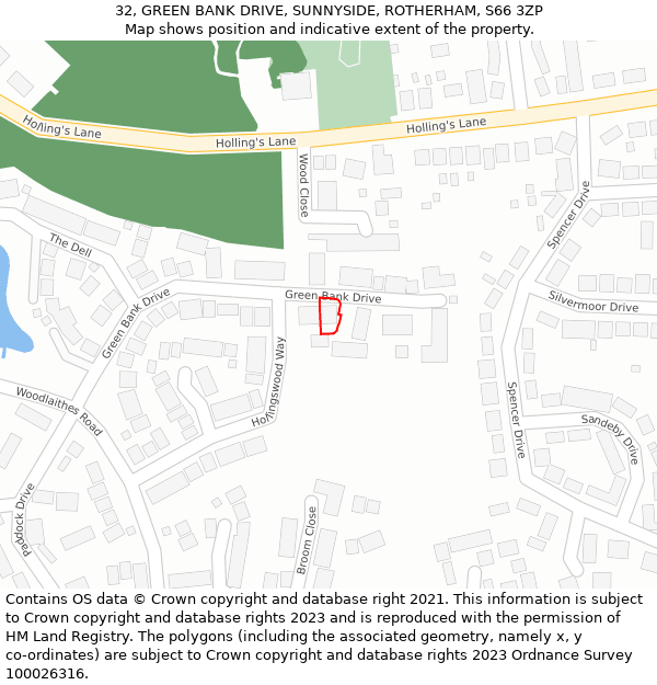 32, GREEN BANK DRIVE, SUNNYSIDE, ROTHERHAM, S66 3ZP: Location map and indicative extent of plot
