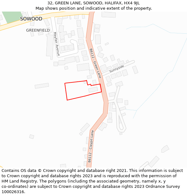 32, GREEN LANE, SOWOOD, HALIFAX, HX4 9JL: Location map and indicative extent of plot