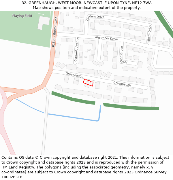 32, GREENHAUGH, WEST MOOR, NEWCASTLE UPON TYNE, NE12 7WA: Location map and indicative extent of plot