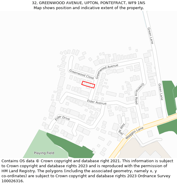32, GREENWOOD AVENUE, UPTON, PONTEFRACT, WF9 1NS: Location map and indicative extent of plot