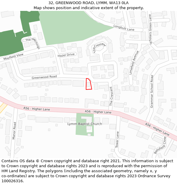 32, GREENWOOD ROAD, LYMM, WA13 0LA: Location map and indicative extent of plot