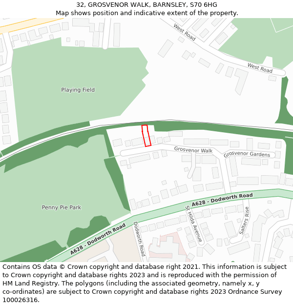 32, GROSVENOR WALK, BARNSLEY, S70 6HG: Location map and indicative extent of plot