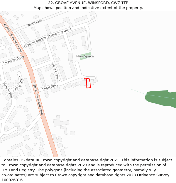 32, GROVE AVENUE, WINSFORD, CW7 1TP: Location map and indicative extent of plot