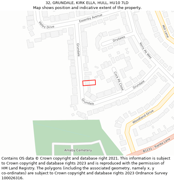 32, GRUNDALE, KIRK ELLA, HULL, HU10 7LD: Location map and indicative extent of plot