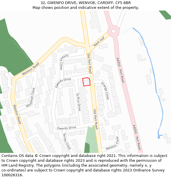 32, GWENFO DRIVE, WENVOE, CARDIFF, CF5 6BR: Location map and indicative extent of plot