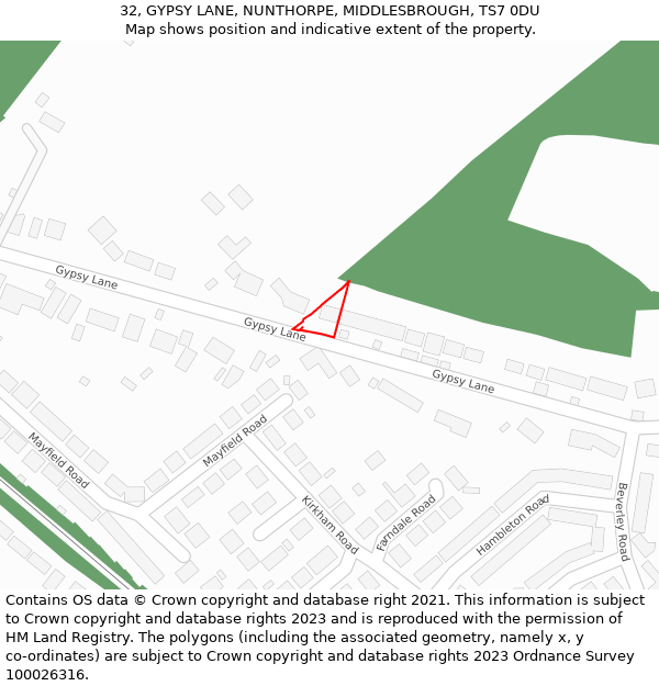 32, GYPSY LANE, NUNTHORPE, MIDDLESBROUGH, TS7 0DU: Location map and indicative extent of plot