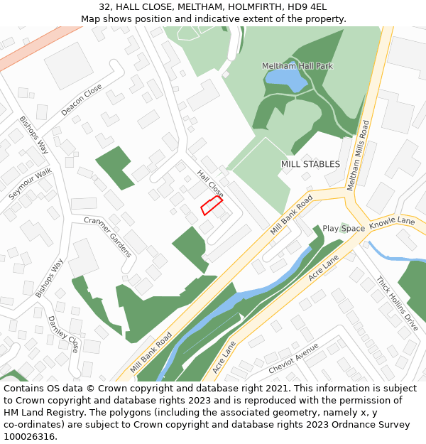 32, HALL CLOSE, MELTHAM, HOLMFIRTH, HD9 4EL: Location map and indicative extent of plot