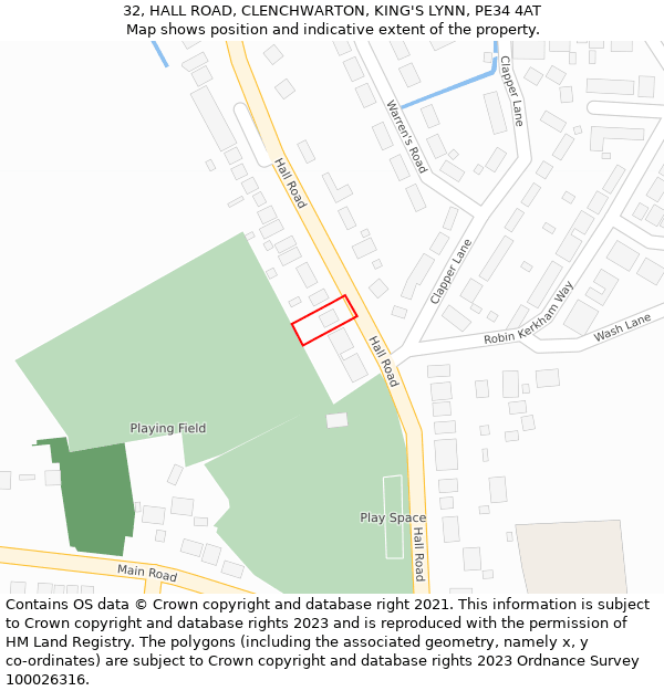 32, HALL ROAD, CLENCHWARTON, KING'S LYNN, PE34 4AT: Location map and indicative extent of plot