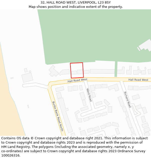 32, HALL ROAD WEST, LIVERPOOL, L23 8SY: Location map and indicative extent of plot