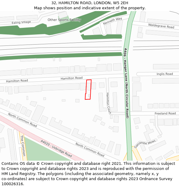 32, HAMILTON ROAD, LONDON, W5 2EH: Location map and indicative extent of plot