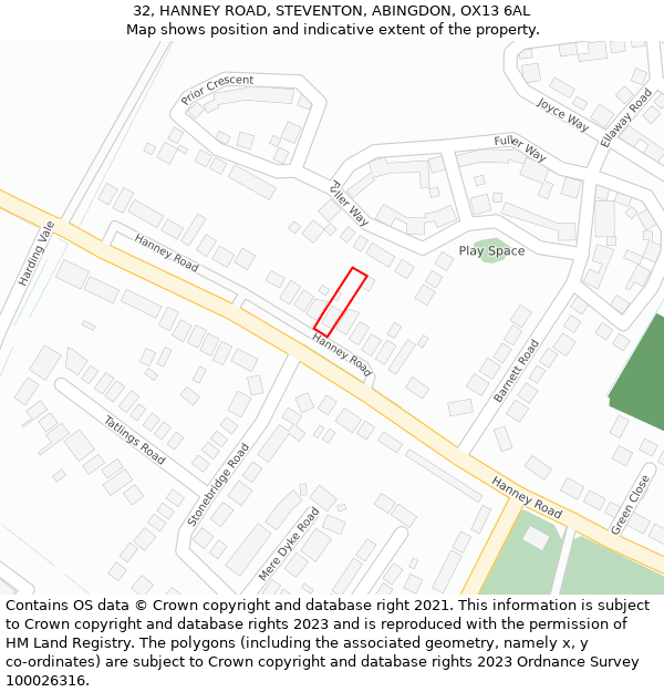 32, HANNEY ROAD, STEVENTON, ABINGDON, OX13 6AL: Location map and indicative extent of plot