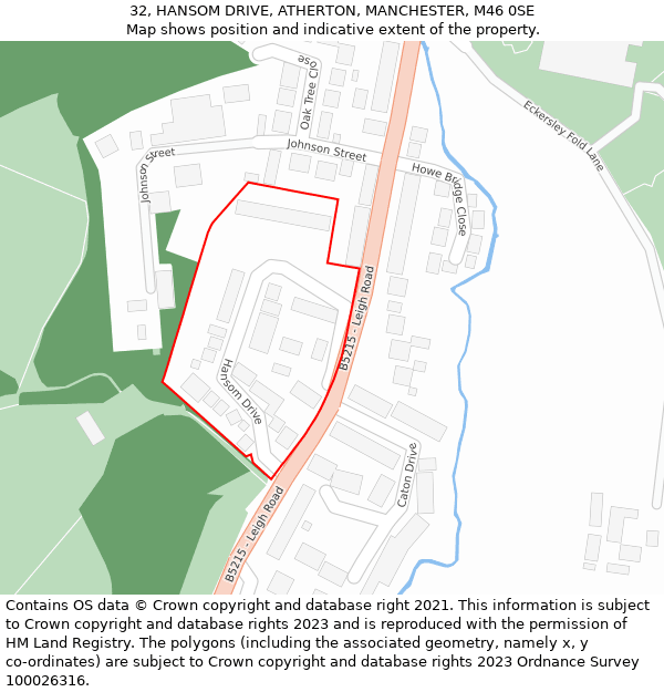 32, HANSOM DRIVE, ATHERTON, MANCHESTER, M46 0SE: Location map and indicative extent of plot