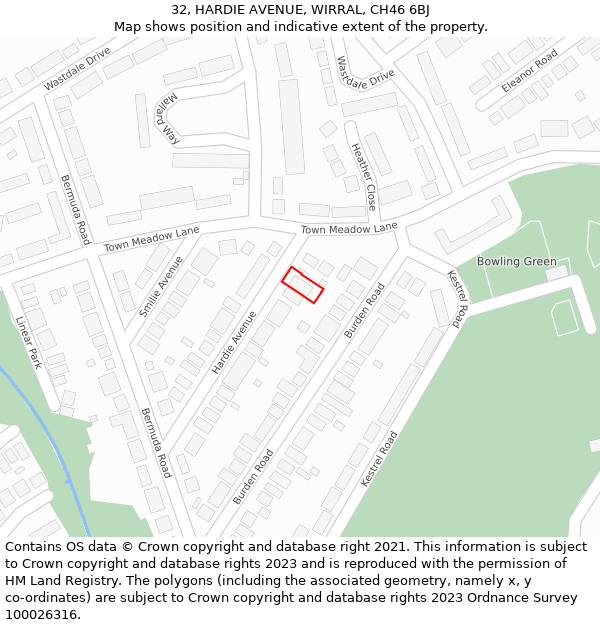 32, HARDIE AVENUE, WIRRAL, CH46 6BJ: Location map and indicative extent of plot