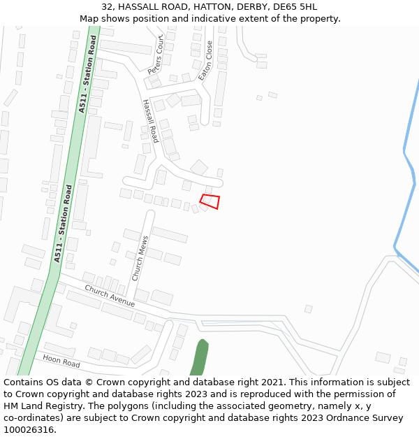 32, HASSALL ROAD, HATTON, DERBY, DE65 5HL: Location map and indicative extent of plot