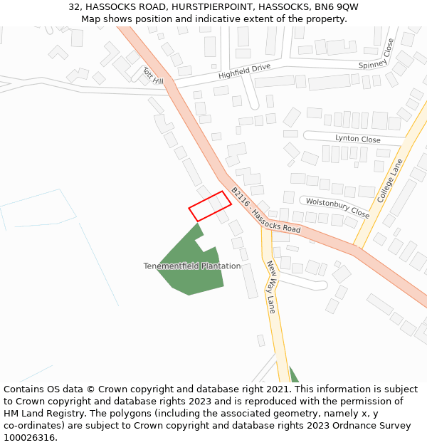 32, HASSOCKS ROAD, HURSTPIERPOINT, HASSOCKS, BN6 9QW: Location map and indicative extent of plot