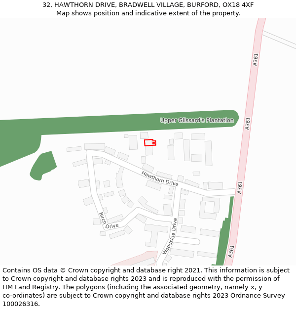 32, HAWTHORN DRIVE, BRADWELL VILLAGE, BURFORD, OX18 4XF: Location map and indicative extent of plot