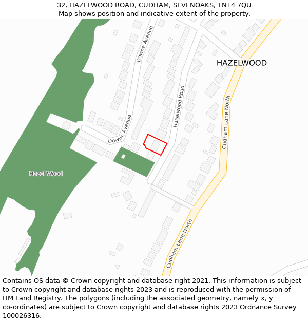 32, HAZELWOOD ROAD, CUDHAM, SEVENOAKS, TN14 7QU: Location map and indicative extent of plot