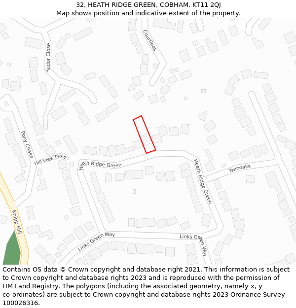 32, HEATH RIDGE GREEN, COBHAM, KT11 2QJ: Location map and indicative extent of plot