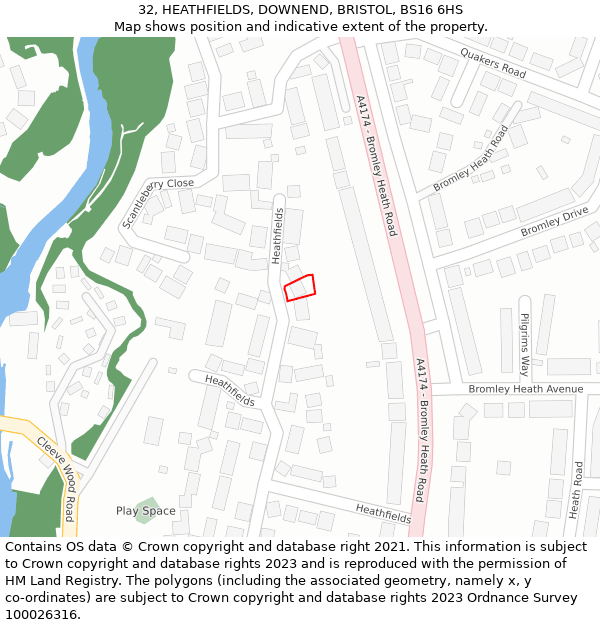 32, HEATHFIELDS, DOWNEND, BRISTOL, BS16 6HS: Location map and indicative extent of plot