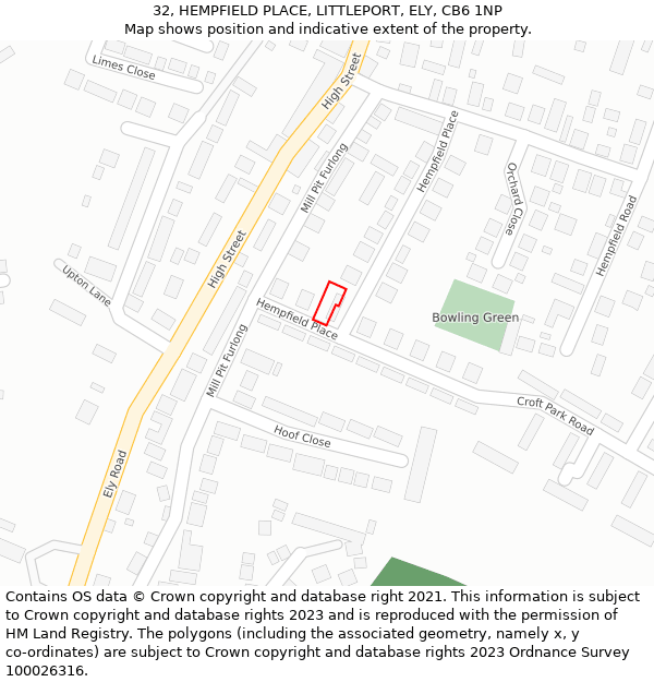 32, HEMPFIELD PLACE, LITTLEPORT, ELY, CB6 1NP: Location map and indicative extent of plot