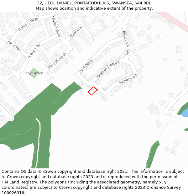 32, HEOL DANIEL, PONTARDDULAIS, SWANSEA, SA4 8BL: Location map and indicative extent of plot