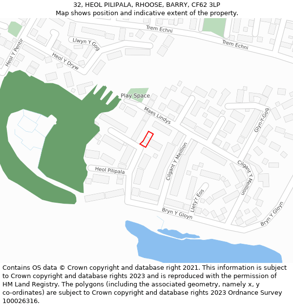 32, HEOL PILIPALA, RHOOSE, BARRY, CF62 3LP: Location map and indicative extent of plot