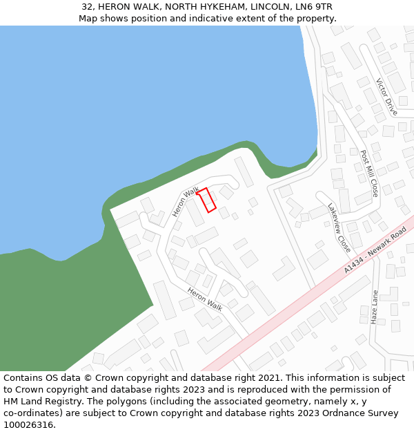 32, HERON WALK, NORTH HYKEHAM, LINCOLN, LN6 9TR: Location map and indicative extent of plot