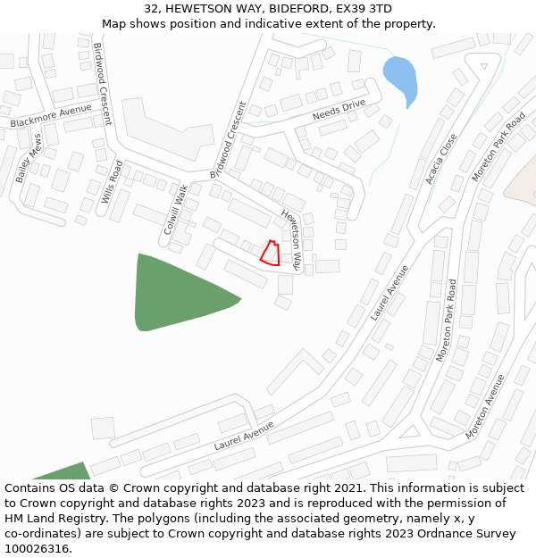 32, HEWETSON WAY, BIDEFORD, EX39 3TD: Location map and indicative extent of plot