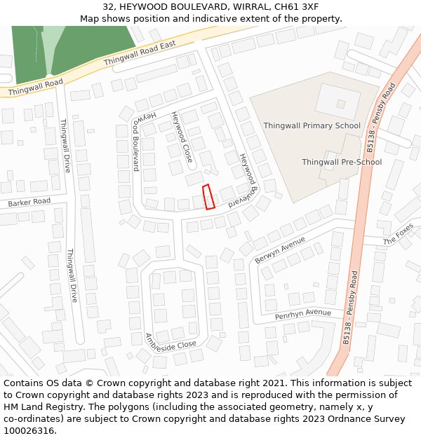 32, HEYWOOD BOULEVARD, WIRRAL, CH61 3XF: Location map and indicative extent of plot