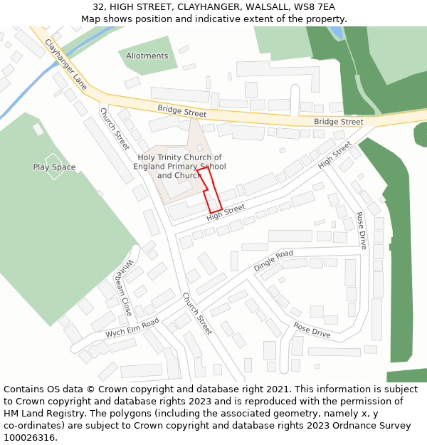 32, HIGH STREET, CLAYHANGER, WALSALL, WS8 7EA: Location map and indicative extent of plot