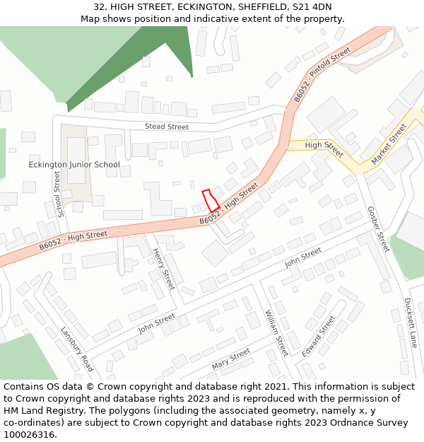 32, HIGH STREET, ECKINGTON, SHEFFIELD, S21 4DN: Location map and indicative extent of plot