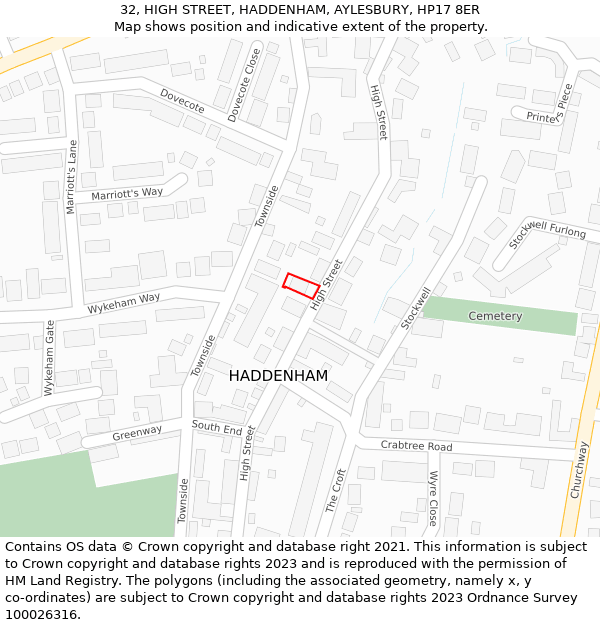 32, HIGH STREET, HADDENHAM, AYLESBURY, HP17 8ER: Location map and indicative extent of plot